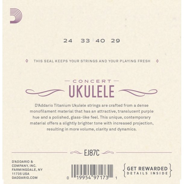 D'Addario EJ87C Ukulele Koncert Titanium